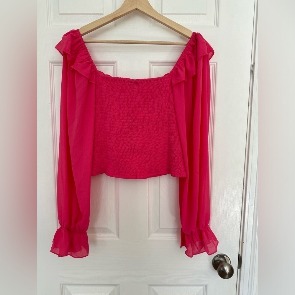 VICI Collection Julie Ruffle Shoulder Crop Top in Pink at Nordstrom, Size MEDIUM - Picture 7 of 11